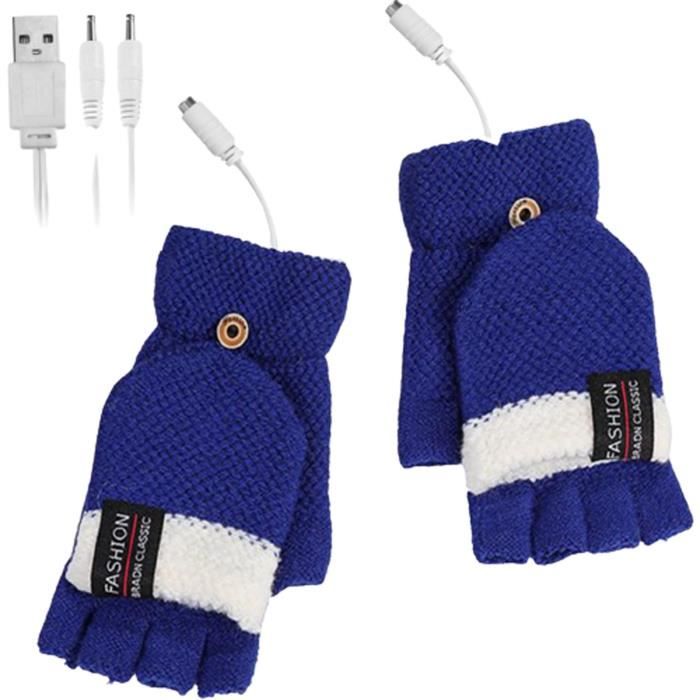 3 Paires Gants Sans Doigts Convertibles - Mitaines Laine Tricot Pour Femme/Homme | Bleu, Beige, Gris Rouge