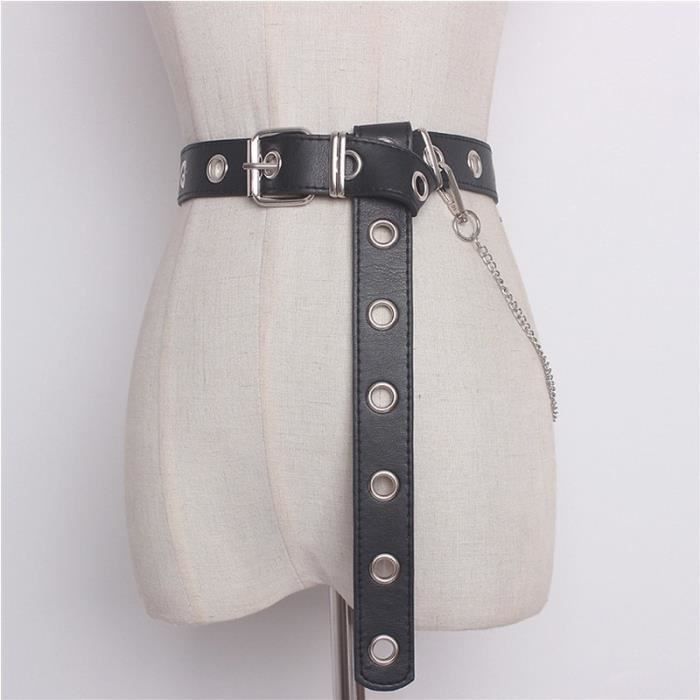 Ceinture Hanches Femme Noir – Simili Cuir Extensible, Boucle Carrée Or, Taille S