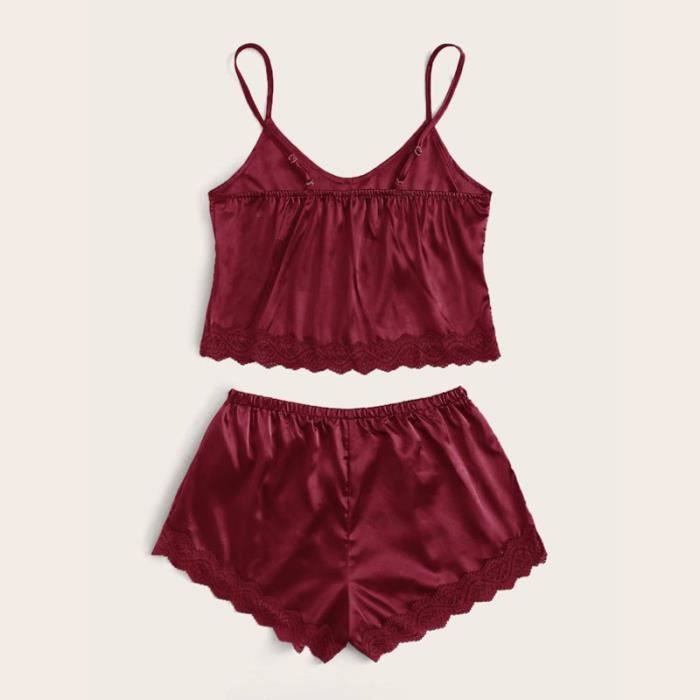 Ensemble Pyjama Femme Sexy Short Satin Et Camisole Lingerie D bardeur ensemble-pyjama-femme-sexy-short-satin-et-camisole-lingerie-d-bardeur