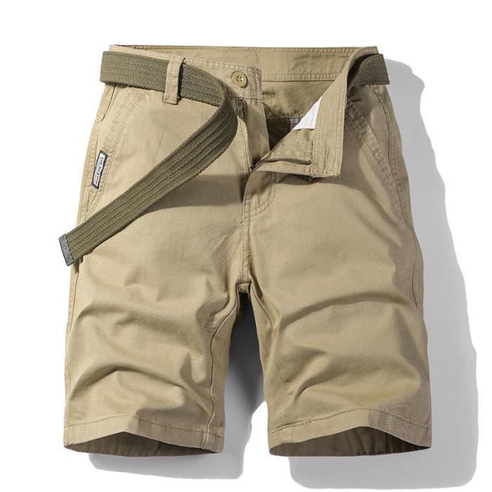Short,Short de plage en coton pour homme, Bermuda Slim, décontracté, longueur aux genoux, mode