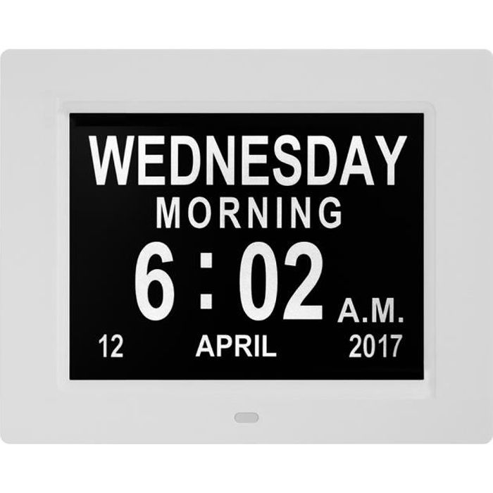 Exmate 8‘’ Horloge Numérique Murale Réveil Calendrier avec Date Jour Auto Dimming 8 Langues Rappel pour Alzheimer Les Personnes âgées Les Enfants pour la Maison Le Bureau