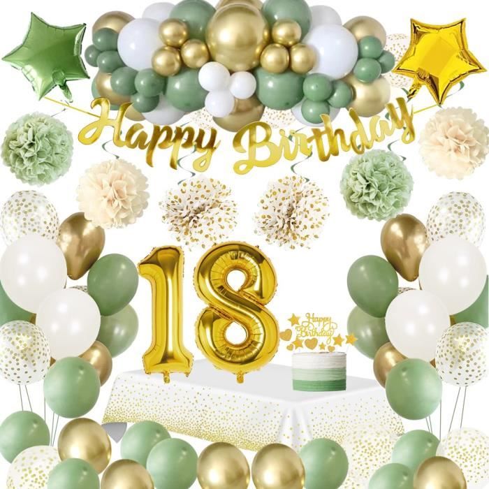 Decoration Anniversaire 18 Ans Fille, Deco Anniversaire 18 Ans Vert, 18  Anniversaire Ballon Or avec Bannière Joyeux Anniversaire, Décorations  d'anniversaire 18 Ans Fille Garcon Vert Or : : Cuisine et Maison