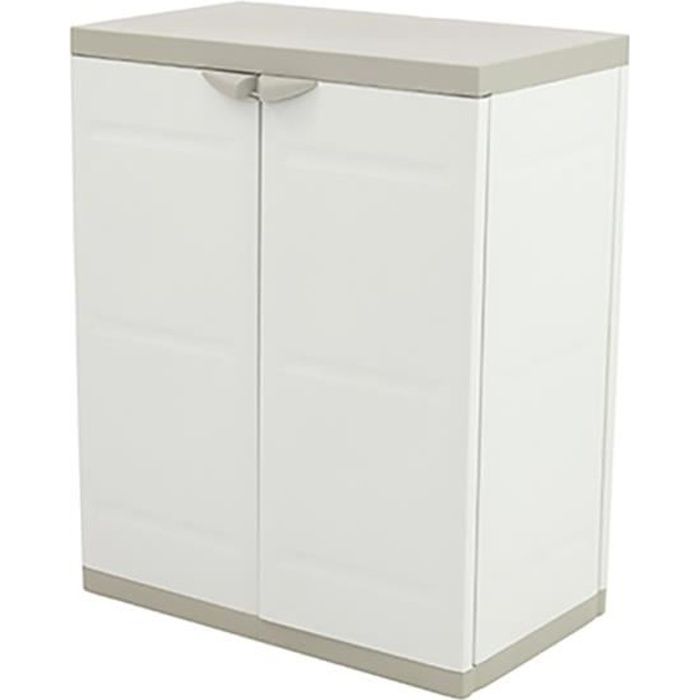 Armoire basse 2 portes intérieur-extérieur coloris beige - Longueur 70 x Profondeur 44 x Hauteur 88 cm Armoire basse 2 portes intérieur-extérieur coloris beige - Longueur 70 x Profondeur 44 x Hauteur 88 cm