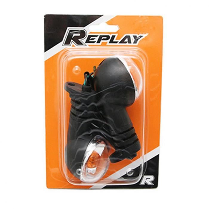 PHARES CLIGNOTANT SCOOT ADAPTABLE PEUGEOT 50 LUDIX TRANSPARENT-NOIR -HOMOLOGUE CE- (PAIRE) -REPLAY-