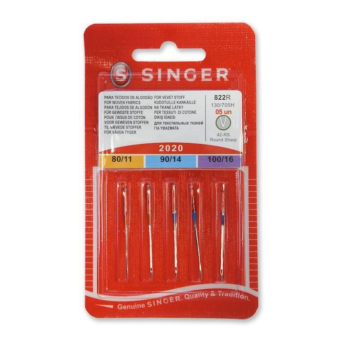 Singer 2020 Assortiment de 5 aiguilles pour machine à coudre Calibres 80/11, 90/14 et 100/16