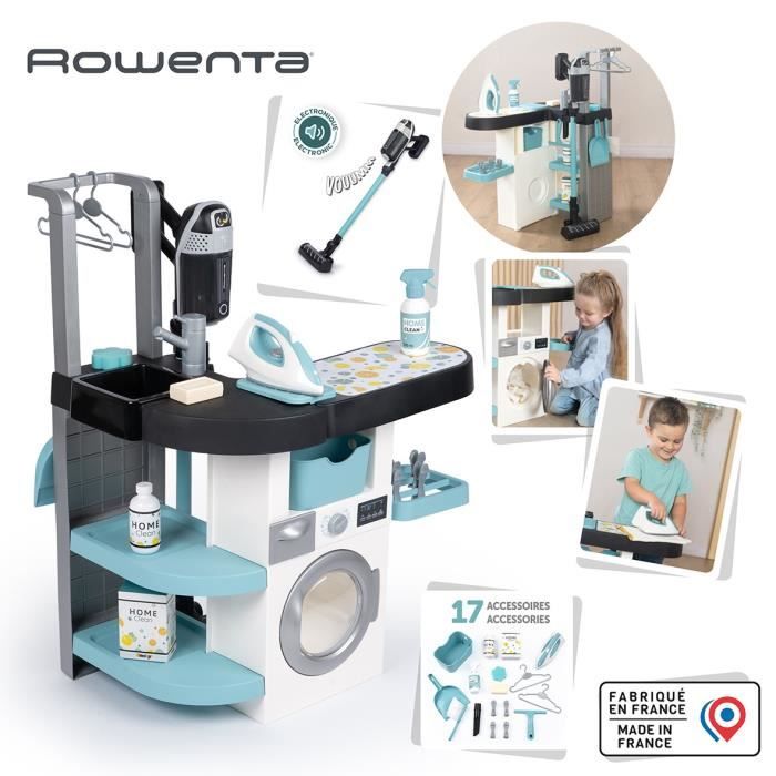 Smoby Rowenta Buanderie enfant Jeu d'imitation Sons réalistes 17 accessoires réalistes