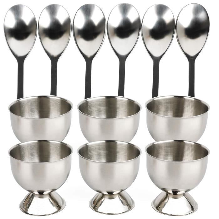 Set de coquetiers - SODIAL - Coquetier inox - Acier inoxydable - 6 supports & 6 cuillères - Argent