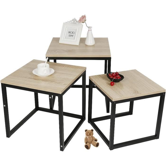 Tables Gigognes SOGES - Lot De 2 Tables | 60x35cm Et 50x50cm | Style Rétro | Pour Salon Et Chambre