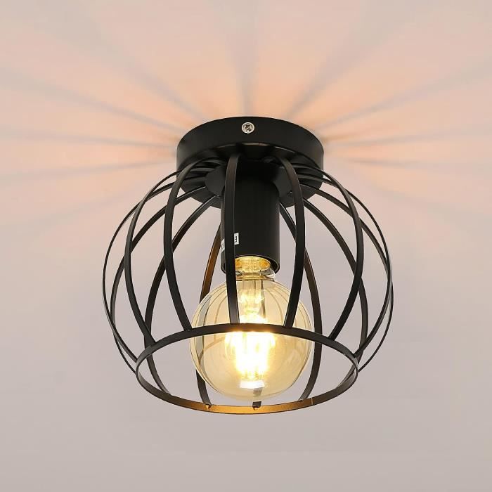 Plafonnier Rétro Plafonnier Industrielle E27 22cm Lampe Lustre Suspendue Plafond Noir - Maison