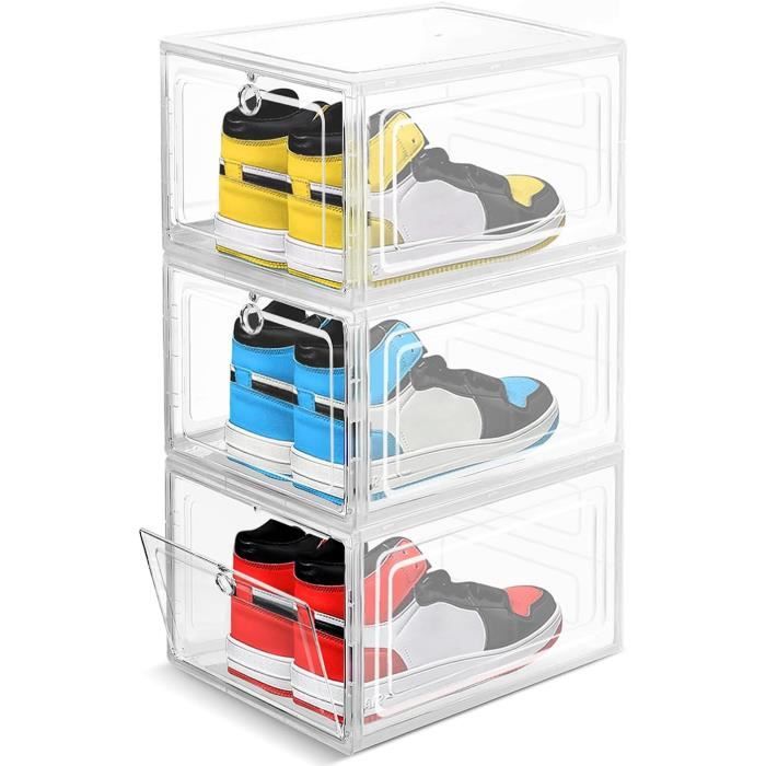 Boîte à Chaussures Transparente 3 Étages - Empilable, Pliable - Rangement Jusqu'à Pointure 46