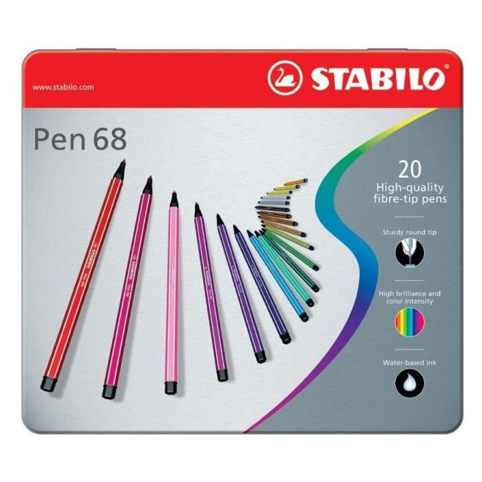 STABILO Pen 68 - Boîte métal - lot de 20 feutres de coloriage