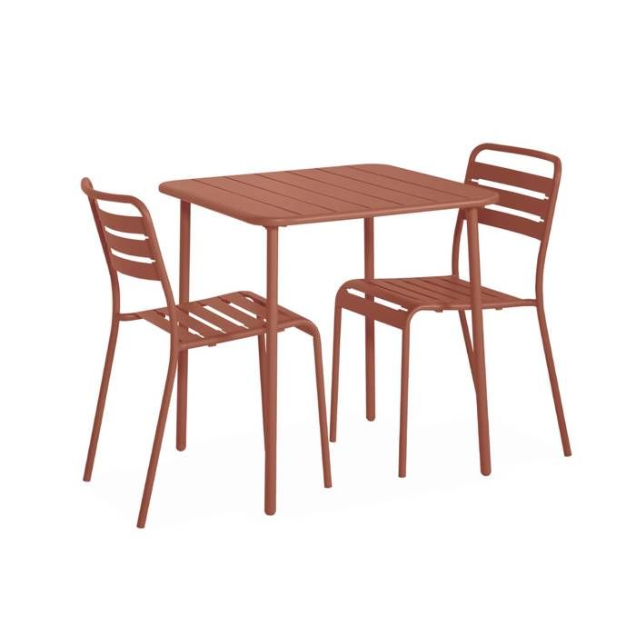 Table de jardin métal + 2 assises terracotta Amélia