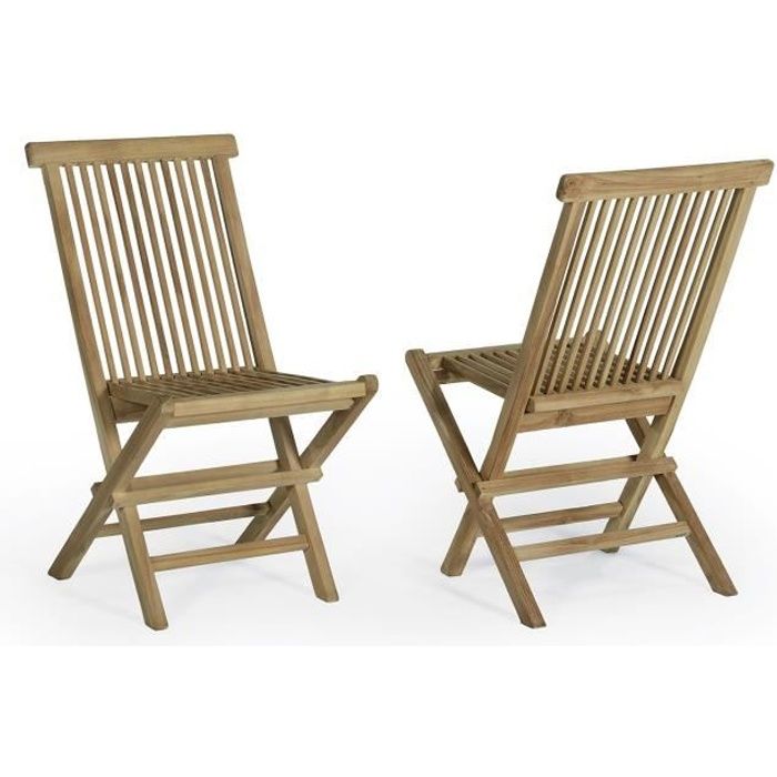 Lot de 2 chaises pliantes en teck Ecograde Java  Cdiscount Jardin