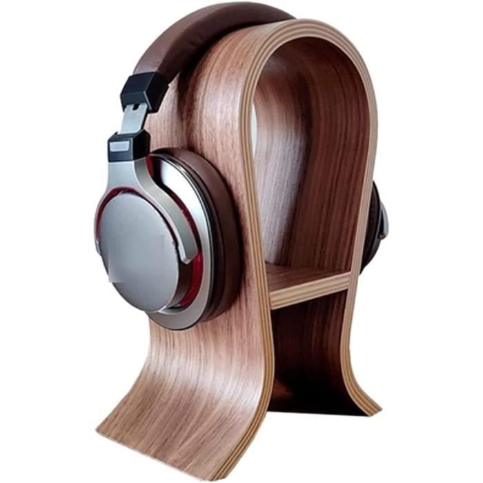 Support Casque En Bois Massif Rétro - Organisateur Bureau Stable Pour Écouteurs Supra-Auriculaire - 10x14x25cm