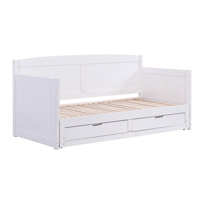 Lit gigogne banquette 90 x 190 ou 180 x 190 cm - Avec sommier peigne et tiroirs - Pin et MDF - Blanc - DINIVA Lit gigogne banquette 90 x 190 ou 180 x 190 cm - Avec sommier peigne et tiroirs - Pin et MDF - Blanc - DINIVA