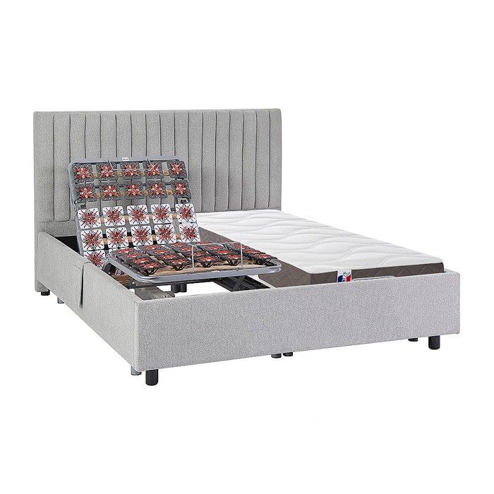 Lit électrique de relaxation déco tout plots + matelas 100% latex 3 zones - 2 x 70 x 190 cm - Tissu - Gris - TIARI de YSMÉE