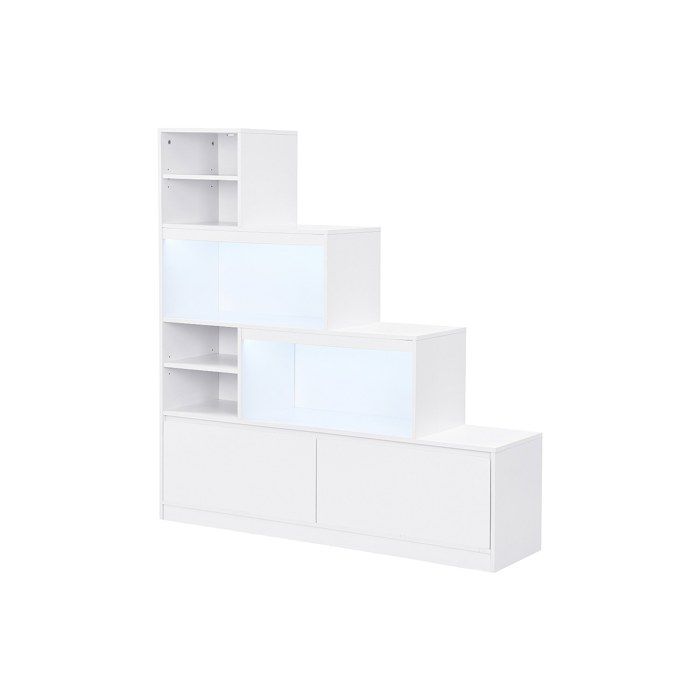 Meuble à chaussures 2 portes et 6 niches avec LEDs en MDF - Blanc - LOVILA