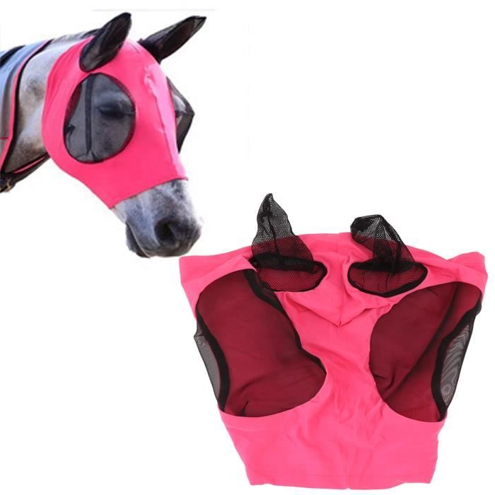 couverture de visage de cheval Masque anti-mouches en maille de cheval Masque de cheval élastique respirant avec protection NOUVEAU