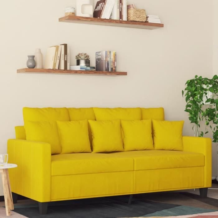 Canapé salon séjour Canapé à 2 places Jaune 140 cm Velours 158x77x80 cm