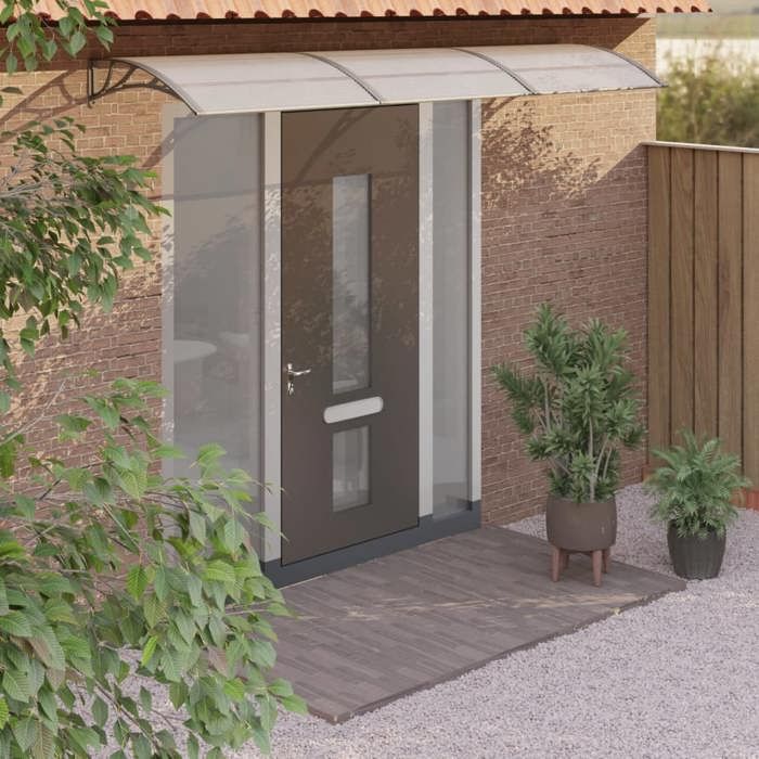 Vidaxl Auvent de Porte Marquise Solaire avec Support Abri Protection contre Pluie Banne Entrée Porte Patio 300x75 cm 153581 Gris - vue 2
