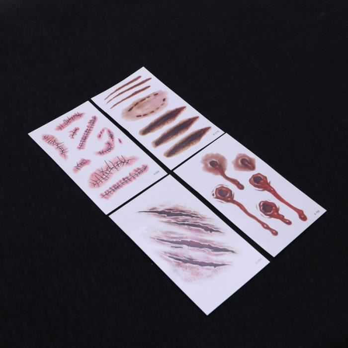 Kit 20 Tatouages Temporaires Halloween - Cicatrices, Blessures, Araignées, Pour Visage Et Corps, Enfants Et Adultes