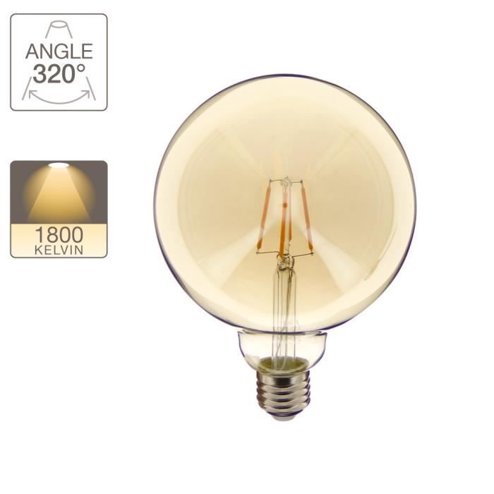 Ampoule Led E27 Vintage Hologramme Globe G95 Verre Ambré Culot E27 - Ampoule Vintage E27 Led