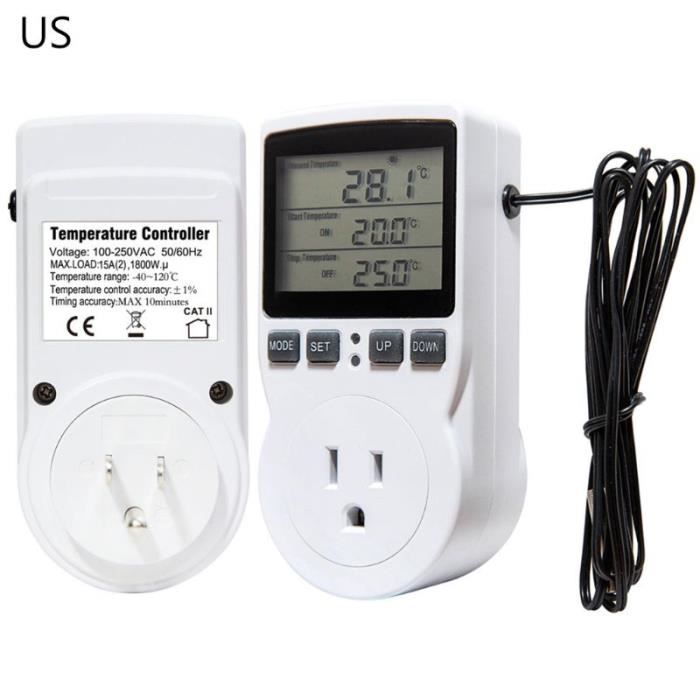 Thermostat Prise Numérique Avec Sonde - Contrôle Chauffage/refroidissement, Minuterie, Alarme - Pour Serre, Aquarium, Terrarium