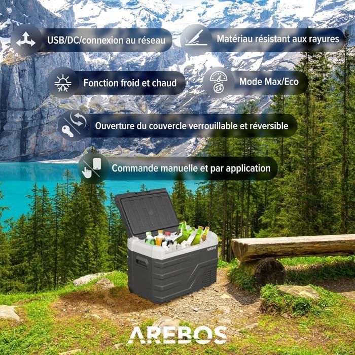 AREBOS Glacière compresseur 35 L Glacière électrique avec contrôle