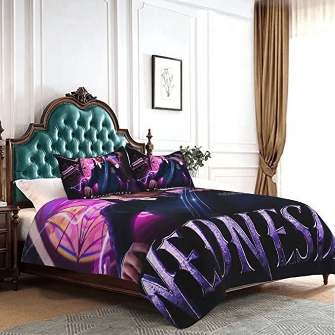 Parure De Lit Mercredi Addams Officielle - Housse De Couette Réversible Avec Taie D'oreiller - Litière Simple 135x200cm - Polycoton Violet
