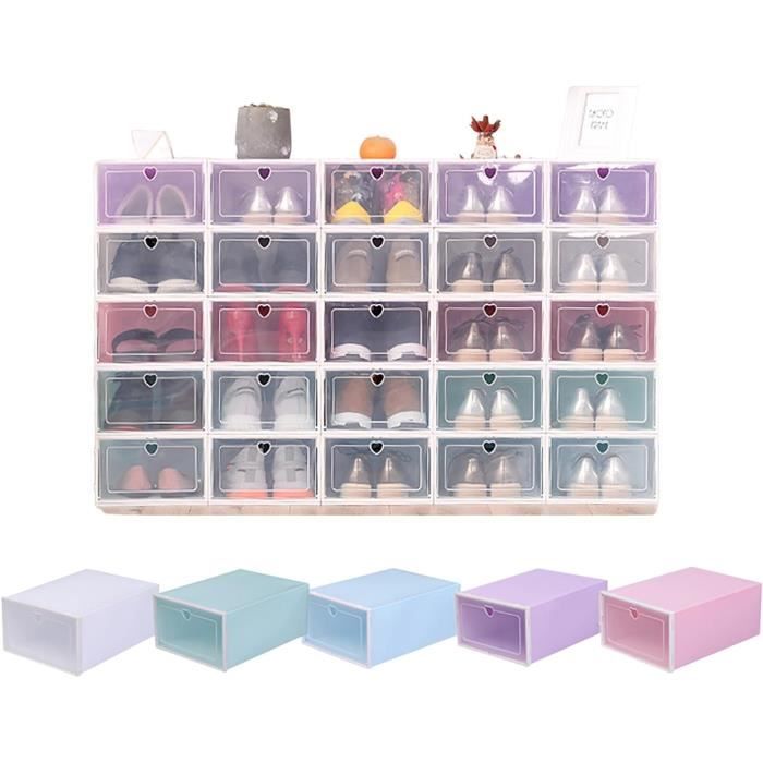 Lot de 20 boîtes à chaussures empilables transparentes - Avec couvercle -  Pliable et empilable - Pour chaussures à talons hauts - Bl - Cdiscount  Maison