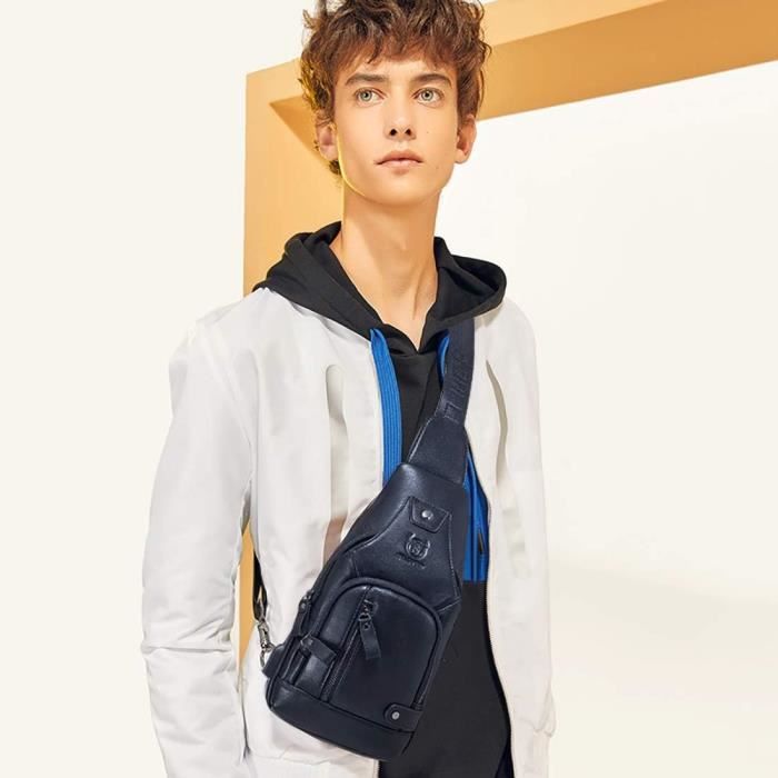 Sac de poitrine en cuir pour homme Noir Sacoche de ceinture