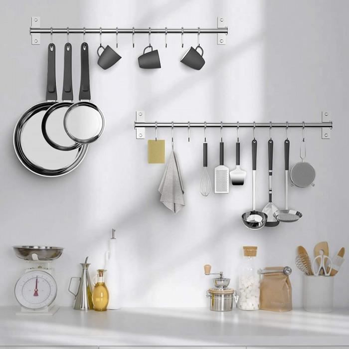 2 Porte-Ustensiles Rotatifs 360° | 8 Crochets Chacun | Organisateur Mural Cuisine/SDB