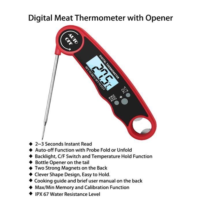 BIVGOCLS-Thermometre Cuisine-3s Lecture Instantané Thermometre Cuisson- Thermomètre Viande-avec Écran LCD Rétro Éclairage - Cdiscount Maison