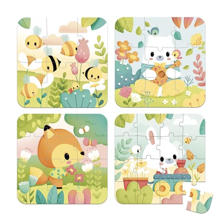 Janod – 4 Puzzles Evolutivos Las 4 Estaciones – De 6 A 16 Piezas – Juego Educativo Para Niños +2 Años, Motricidad Y Observación