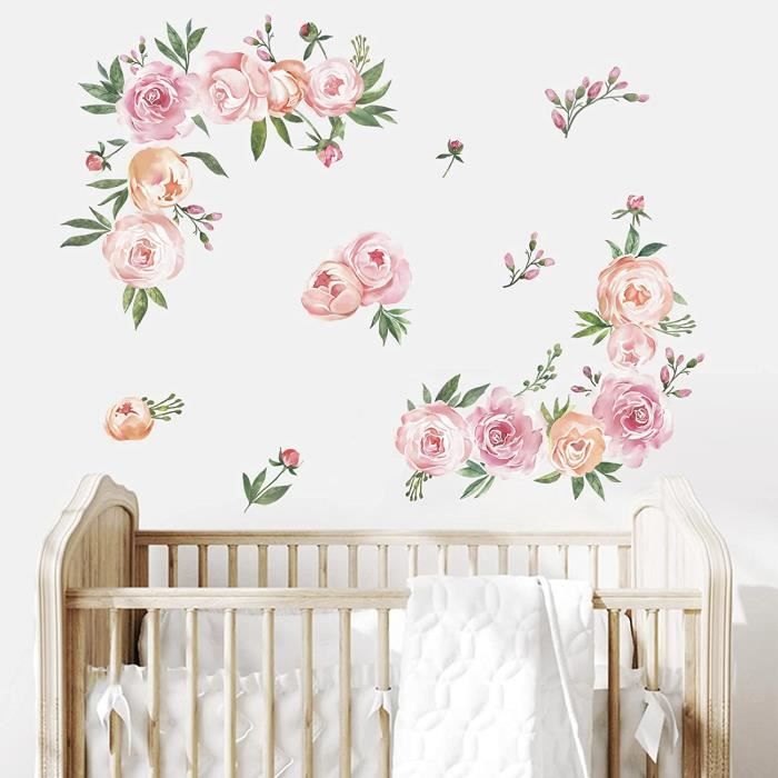 Decalmile s Muraux Fleurs Pivoine Autocollant Mural Floral Aquarelle ...