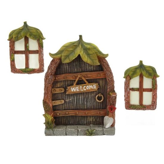 Fdit décor de visages d'arbre extérieur Ensemble de porte-fenêtre miniature  Kit de décoration de maison de jardin de fée rétro