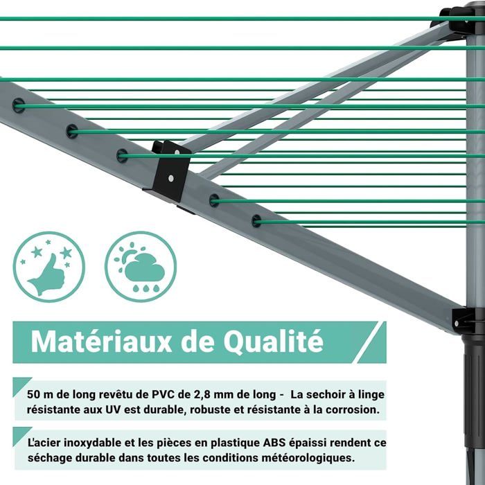 Corde à Linge Extérieur 50m Avec Noyau Acier - Résistante Rouille Et Intempéries - Pour Jardin, Balcon