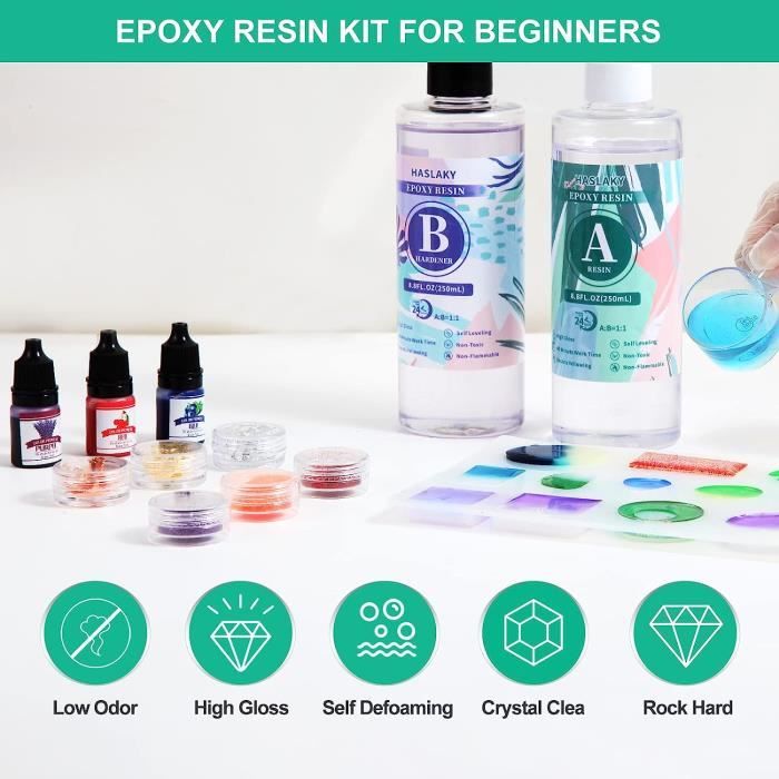 Resine Epoxy Transparente 500ml, Kit Resine Epoxy Complet Débutant