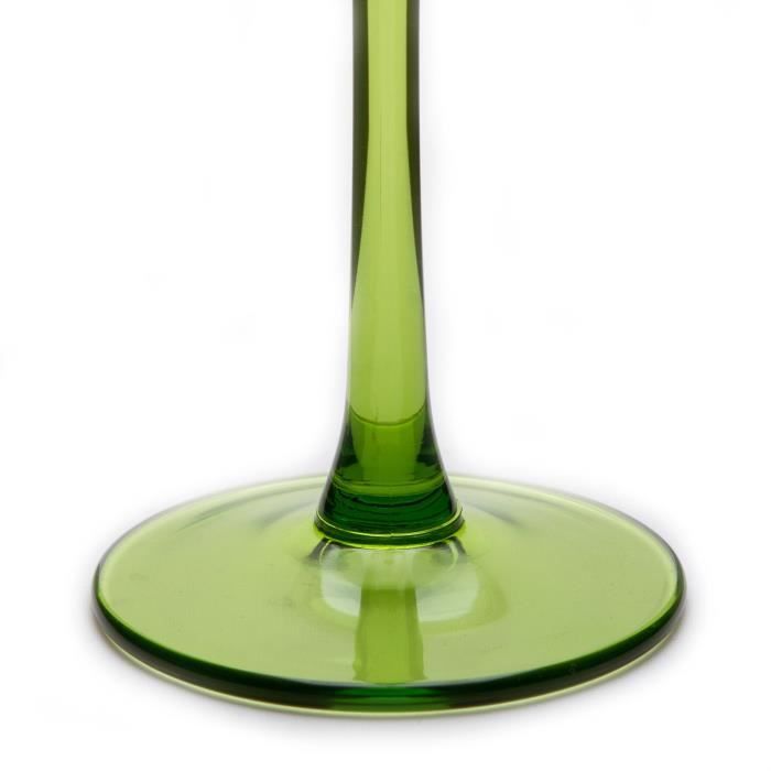 Lot de 6 verres à vin d'Alsace vintage, pied vert, verre soufflé ancien