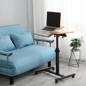 Table D'appoint Mobile à Roulettes Et Hauteur Ajustable - Plateau Pivotant 360° - Pour Chambre, Salon, Lit - 5