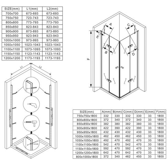 70x70 - Hauteur 180 cm Cabine de douche d/'angle Hauteur 180 cm verre transparent