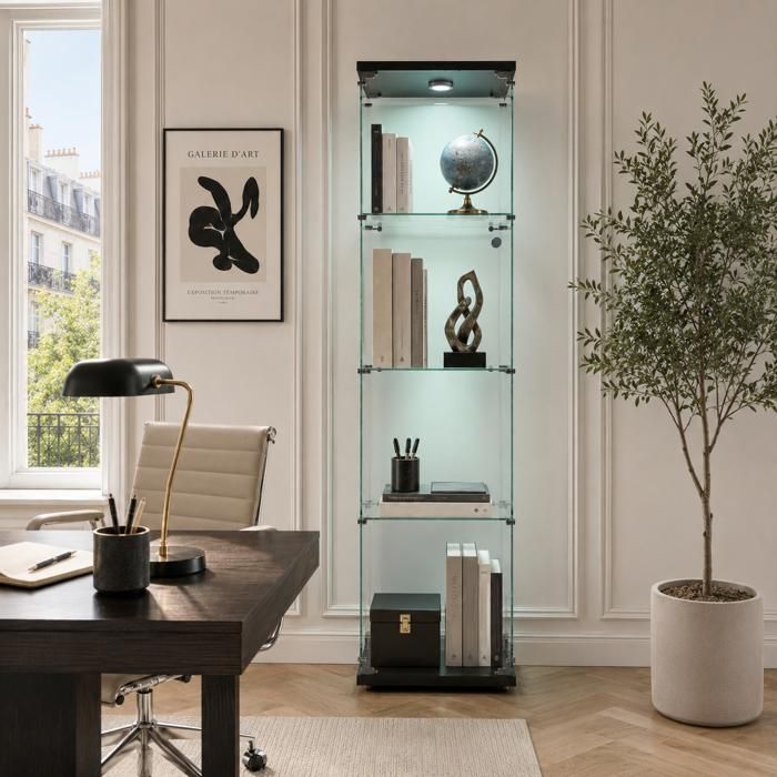 Vitrine En Verre Avec LED 4 étagères - Armoire De Collection Moderne, Verre Trempé, Noir Ou Blanc - 10