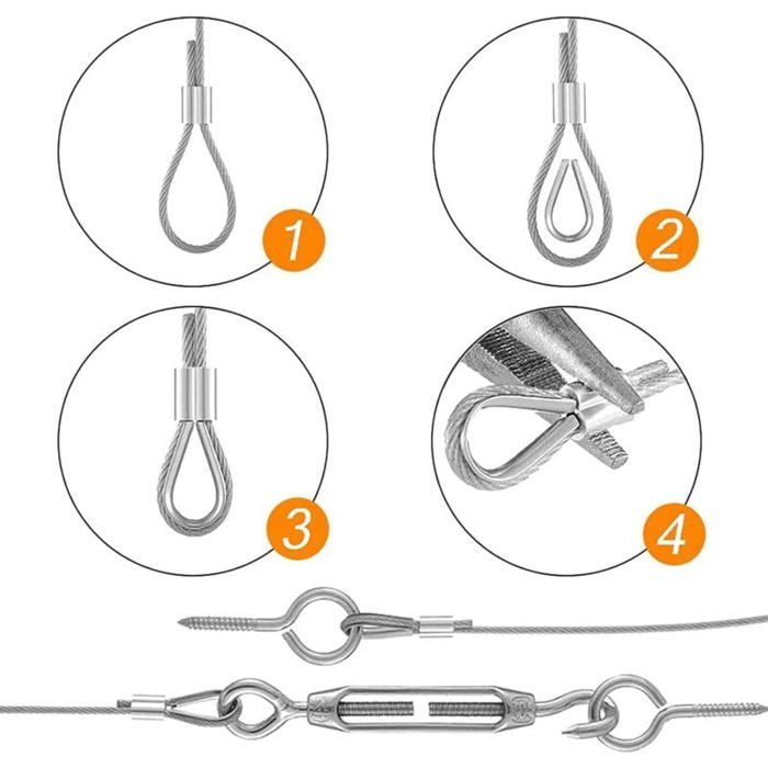 Kit de Câbles en Fil D'Acier, Câble Métallique en Acier Inoxydable de 165 Pieds de 3 Mm, Kit de Fils en Treillis pour Plantes Grimpantes, Garde-corps de Terrasse, Clôture, Cordes