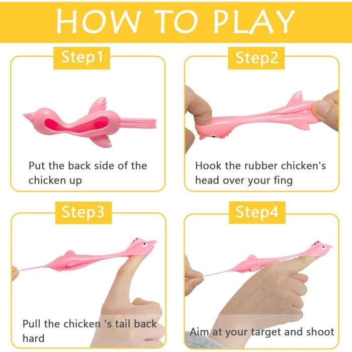 kuyi 30 Pièces Poulet Catapulte, Jouet de Fronde de Doigt Poulet en Caoutchouc Élastique, Poulet Volant Étirable et Rigolo pour Doigts, Anti-Stress pour Le Bureau Faveurs pour fêtes d'enfants