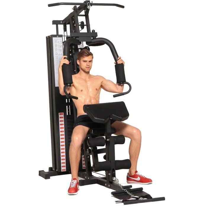 SPORTNOW Station De Musculation Multifonction Ajustable Banc Fitness 10 Contrepoids 65 Kg Avec Filet De Protection~1pl57a0spn000