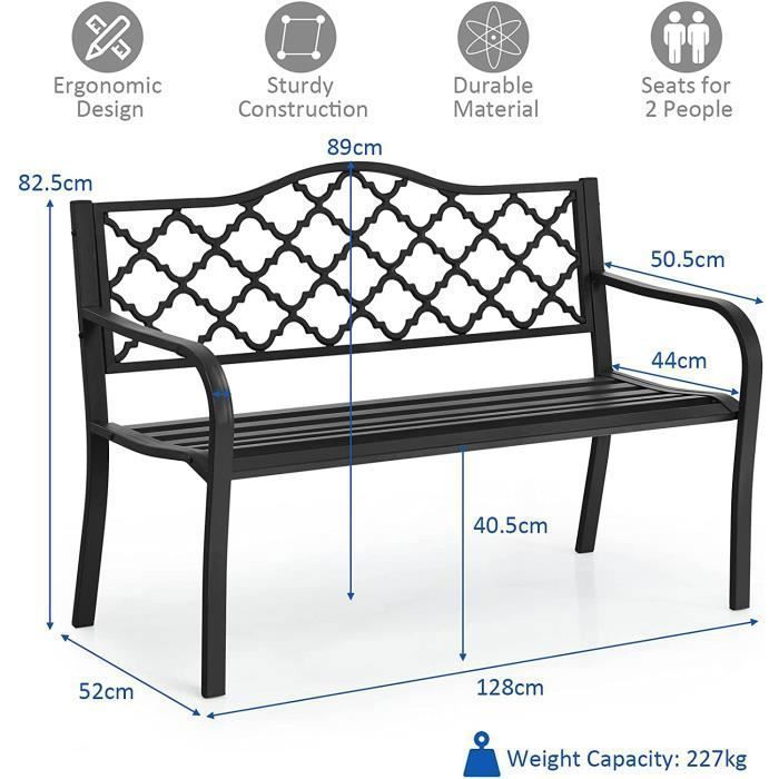 Banc Jardin 2 Places Extérieur Bronze – 127 Cm, Métal & Fonte, Charge 320 Kg, Design Romantique Ajouré, Idéal Patio & Piscine