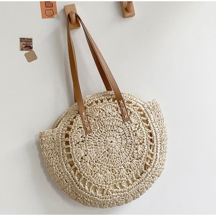 Sac de plage sales rond en paille