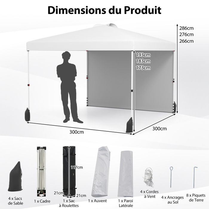 TONNELLE DE JARDIN avec Paroi Latérale 3x3 M Portable Tente Pavillon