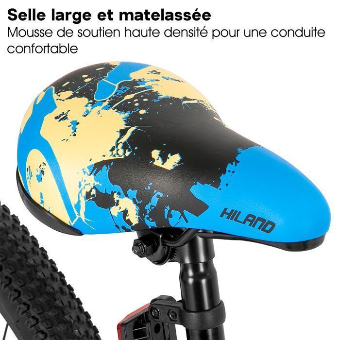 Vélo BMX Hiland 24/26 Pouces Pour Ado – Cadre Acier, Freins V, Roue Libre 18 Dents – Coloris Gris/bleu Avec Protection Chaîne
