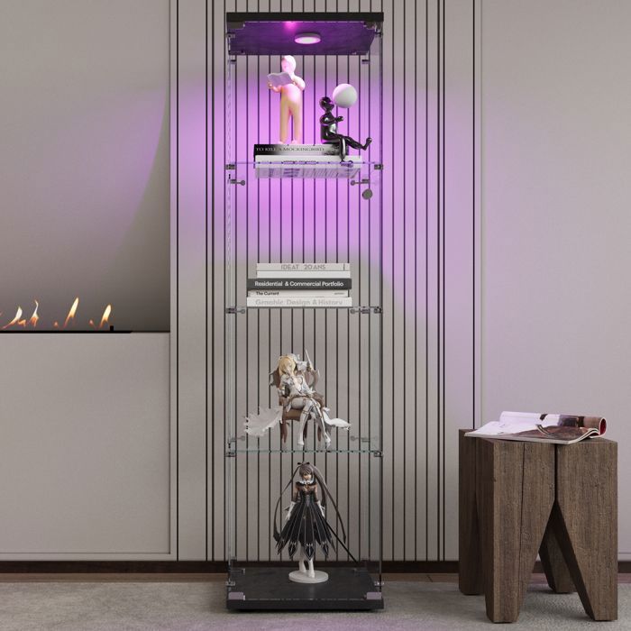 Vitrine En Verre Miroir Avec LED & Serrure - 4 Étages - 164 Cm - Armoire Exposition